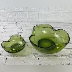 Vintage Anchor Hocking Avocado Green Chip & Dip Bowl Set